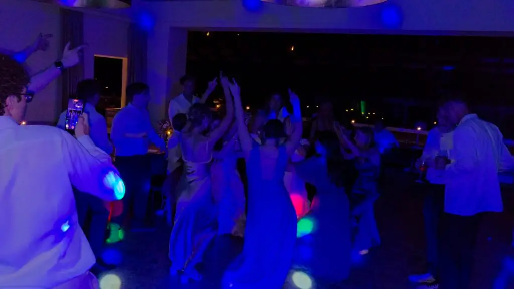 Ausgelassene Partystimmung und tanzende Gäste auf einer Hochzeitsfeier mit Musik von einem Hochzeits DJ im Saarland.